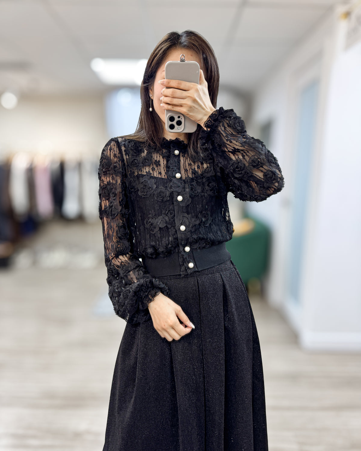 NK426 Lace立領珍珠扣上衣