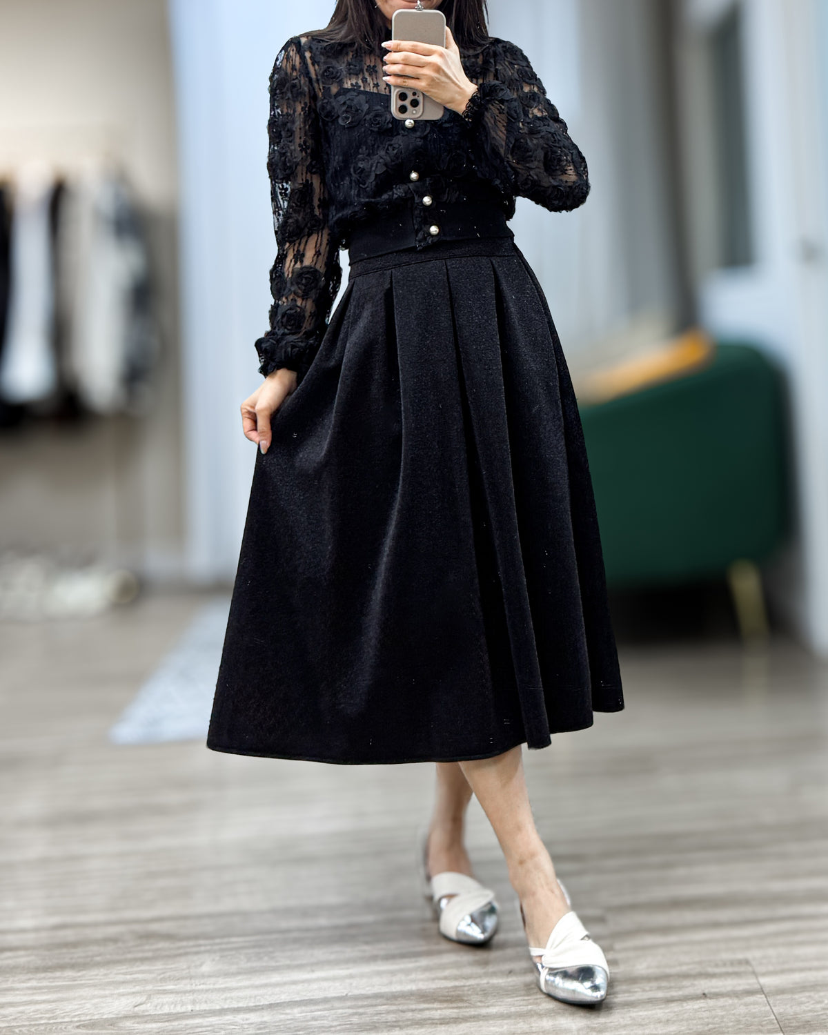 NK439 閃亮百褶長裙