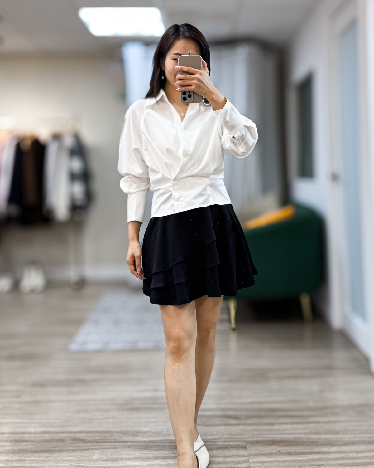 NK419 褶疊修腰襯衫