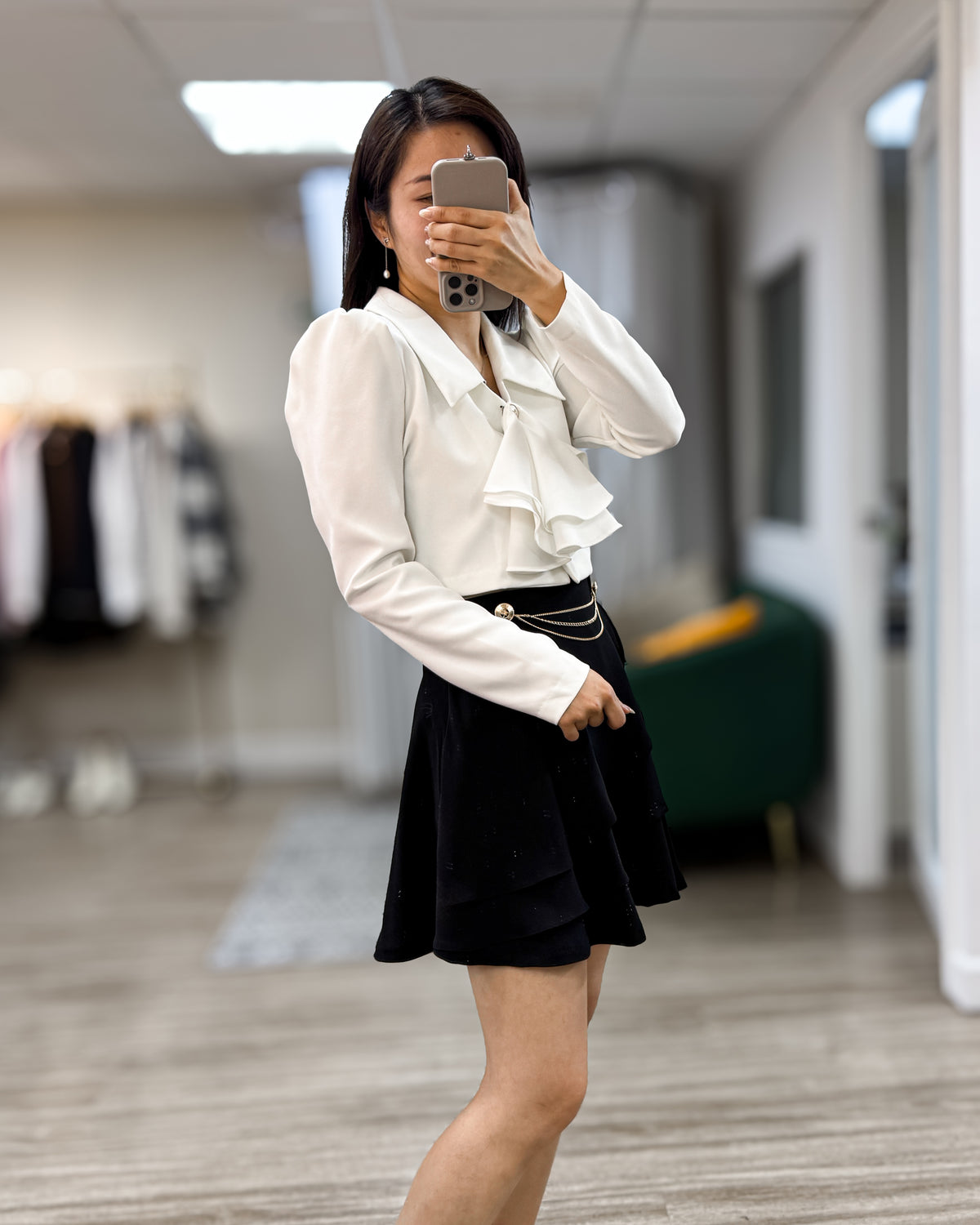 NK425 荷葉領帶短襯衫