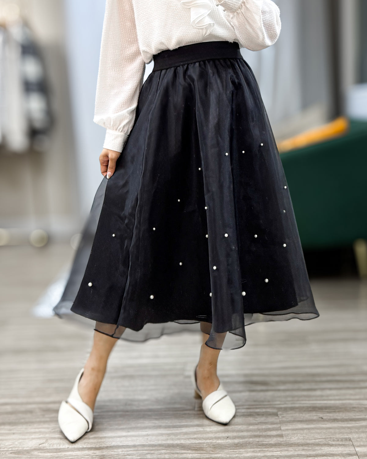 NK421 輕紗珍珠長裙