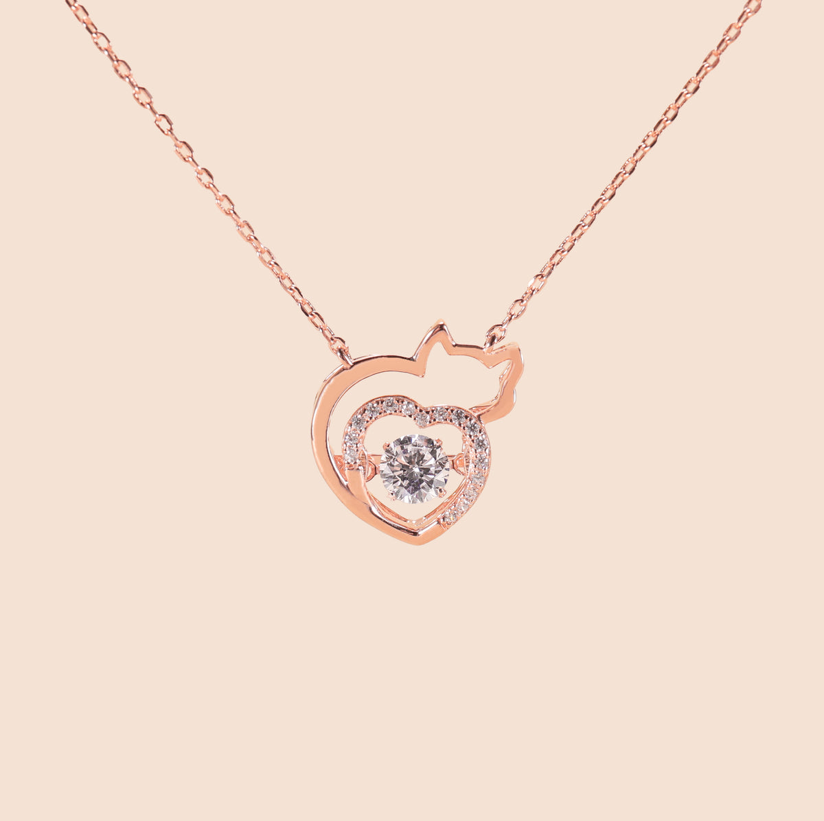 LVN040 Cat Hug Heart Necklace