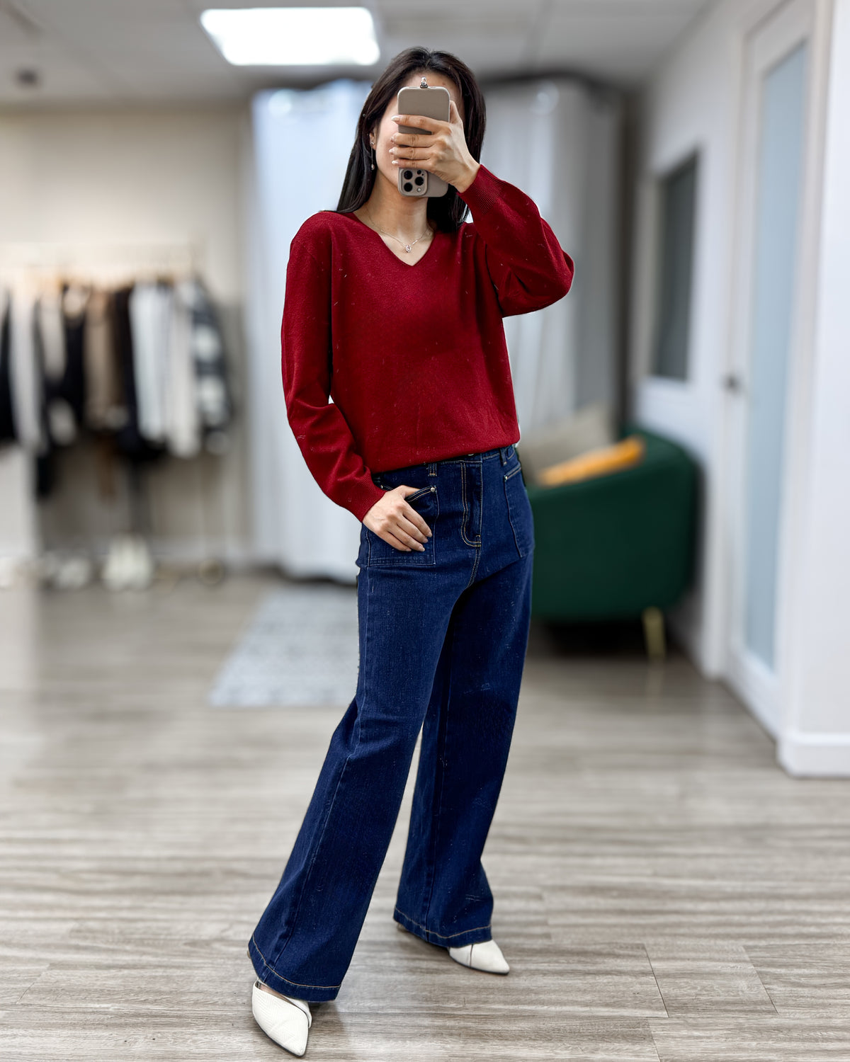 NK416 V領無縫100%羊毛上衣