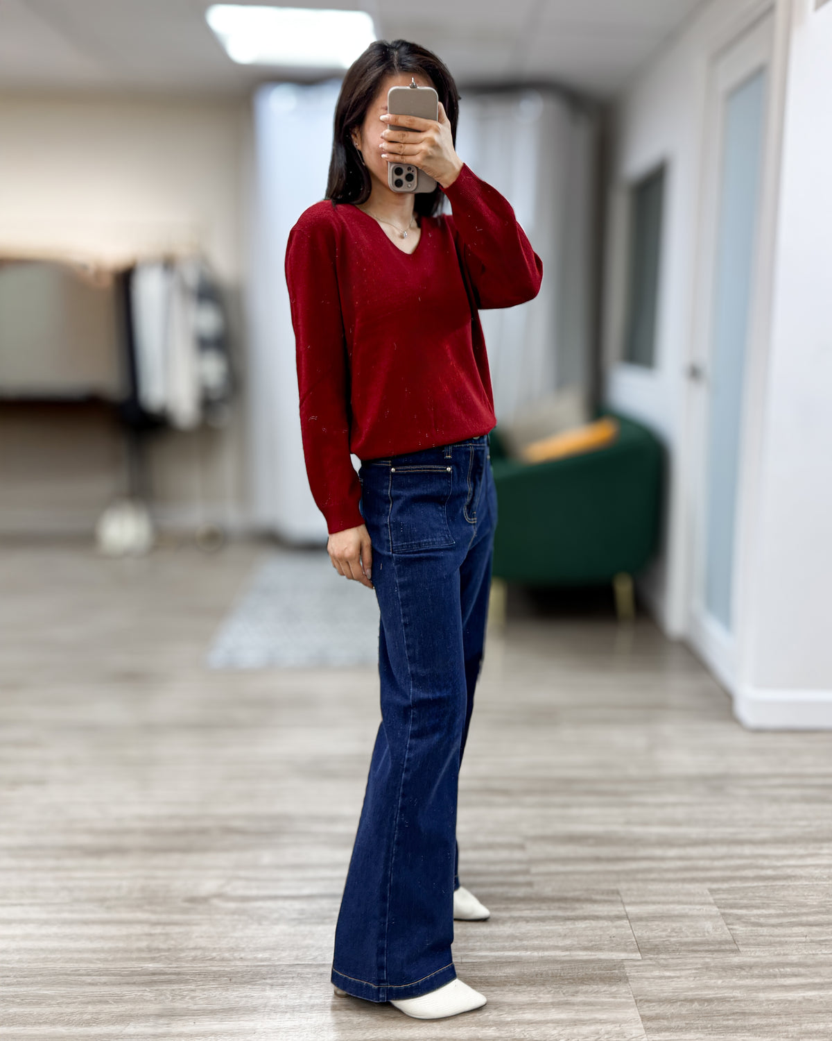 NK416 V領無縫100%羊毛上衣