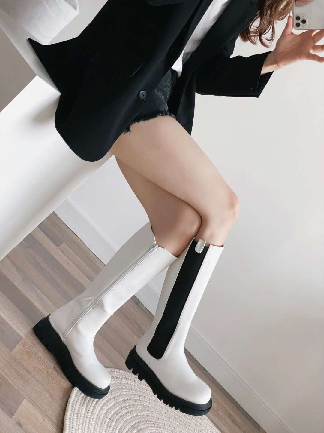 NK408 真皮彈力長筒靴