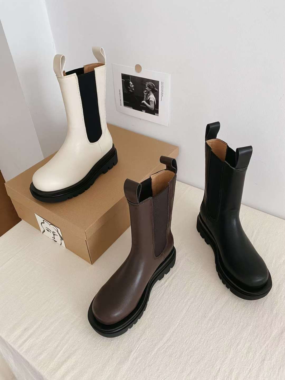 NK407 真皮彈力中筒靴