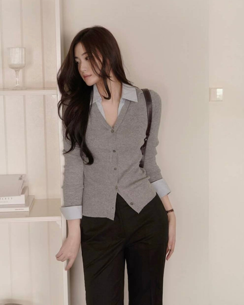 NK272 針織拼接開襟上衣