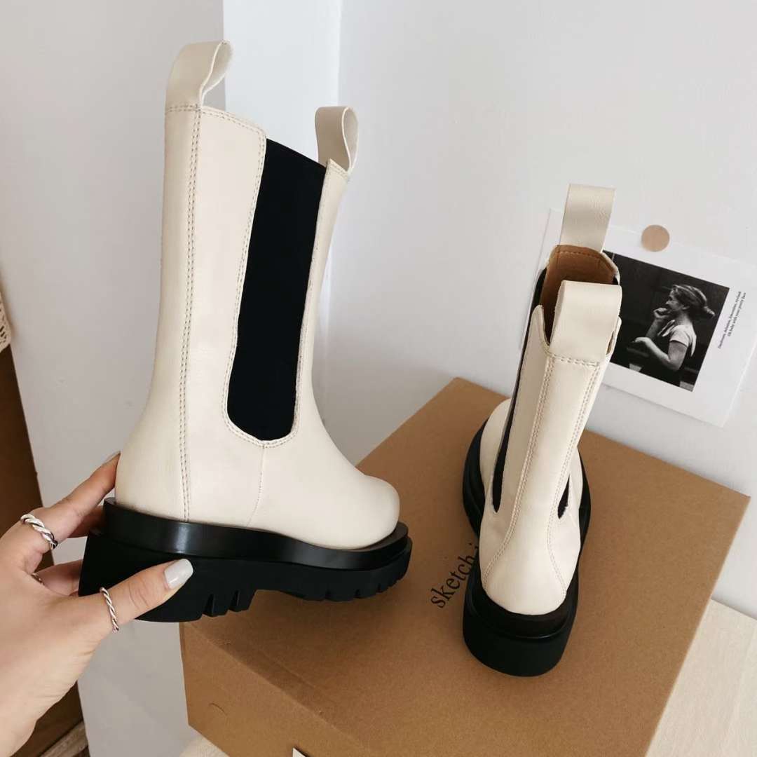 NK407 真皮彈力中筒靴