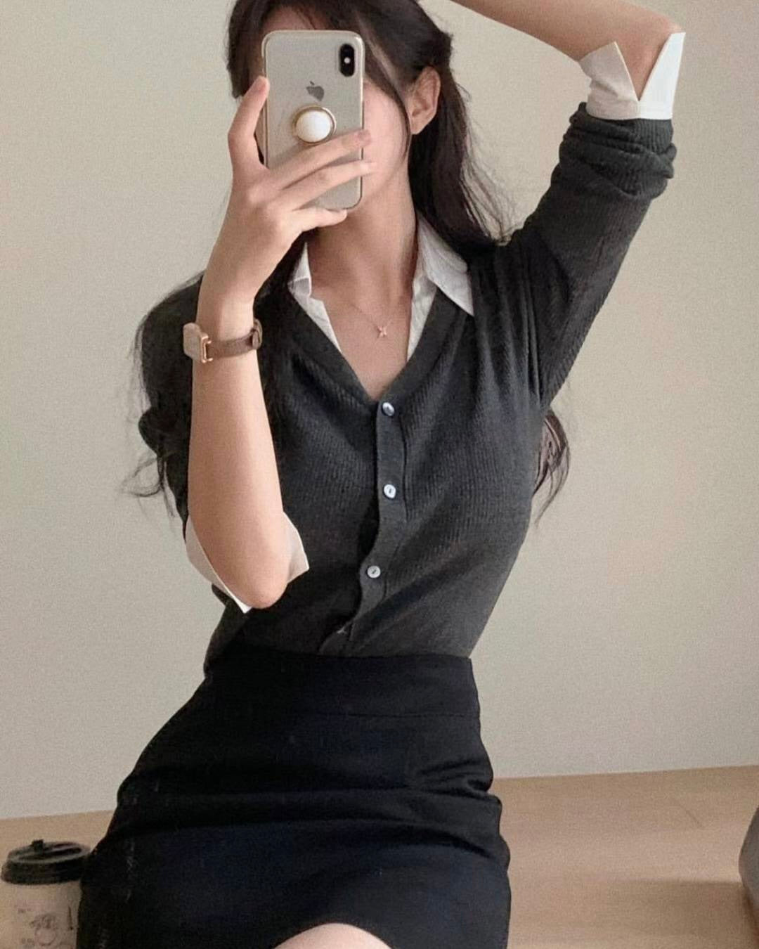 NK272 針織拼接開襟上衣