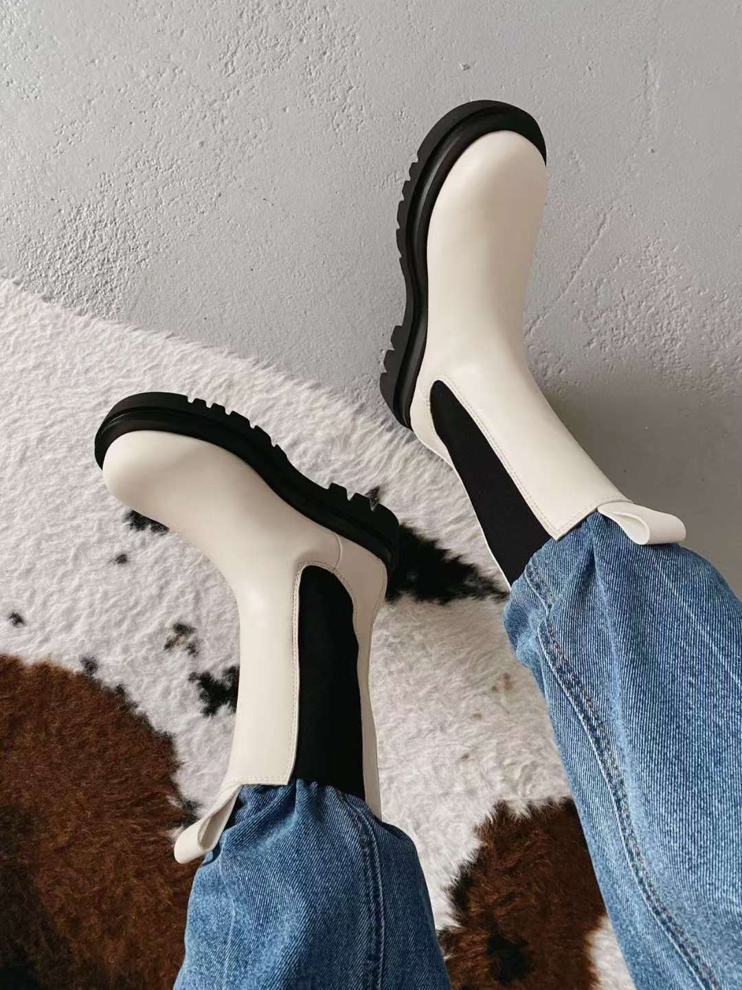 NK407 真皮彈力中筒靴