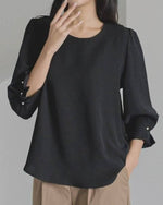 NK293 珍珠褶疊中袖上衣