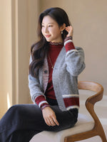 NK275 羊毛混紡拼色針織外套