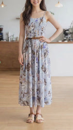 NK500 吊帶修腰連身花裙(連特色腰帶)