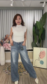 NK766 復古洗水寬腳牛仔褲