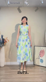 NK497 繡球花圖案背心連身裙(連腰帶)