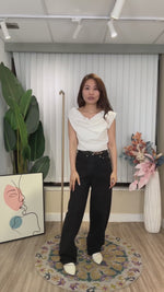 NK620 修腰彎刀剪裁闊腳牛仔褲