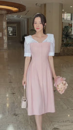 NK538 大翻領拼接修身連衣裙