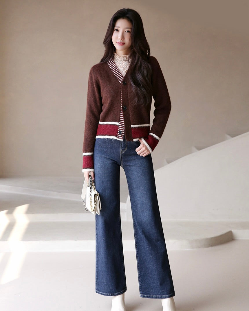 NK275 羊毛混紡拼色針織外套