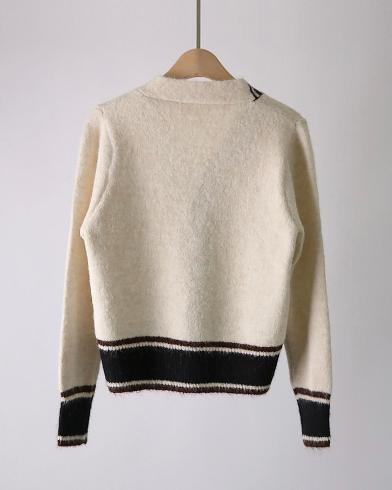 NK275 羊毛混紡拼色針織外套